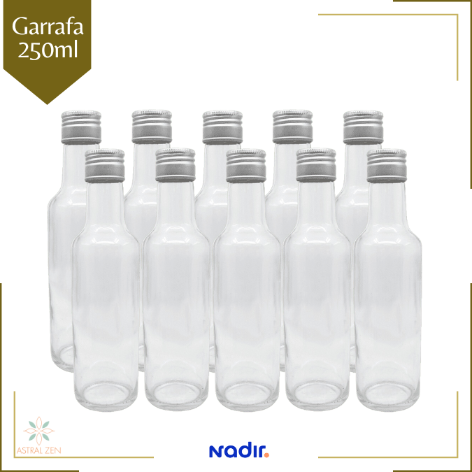 Garrafa de Vidro  250ml Para Azeite, Conservas, Suco, Chás, Molhos e Bebidas - Com Tampa