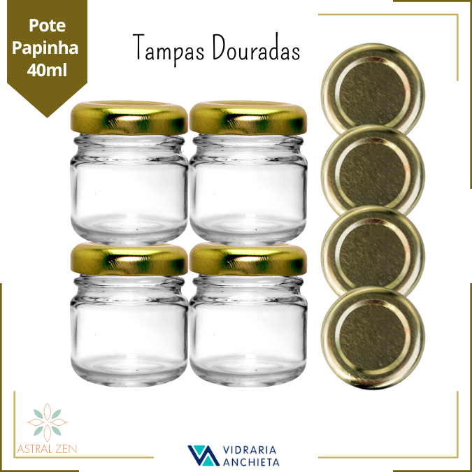 Pote de Vidro Papinha 40ml Doces  Bolos Geleias Lembranças Com Tampa De Metal - 10 Unds