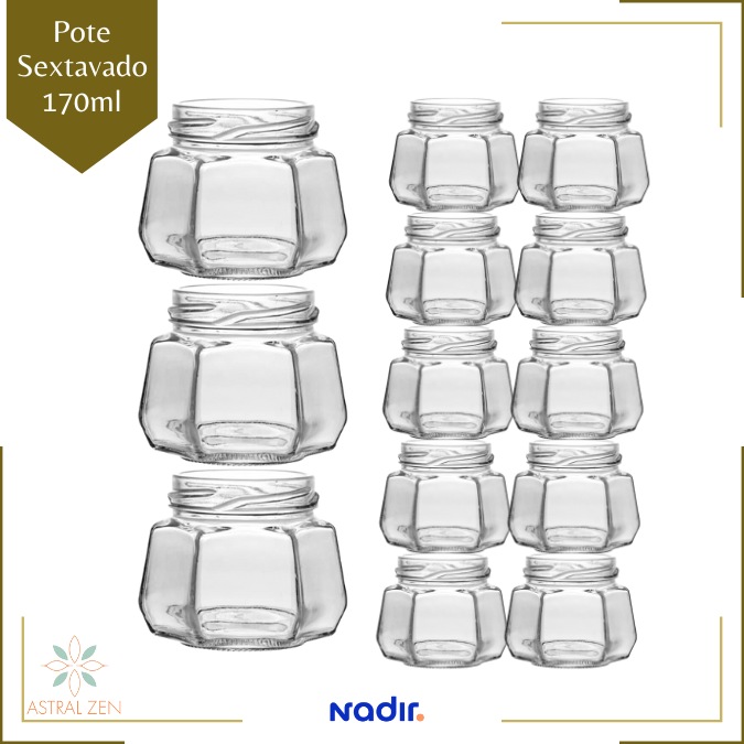 Pote de Vidro 170ml Sextavado Doces  Bolos Geleias Lembranças Sem Tampa - 10 Unds