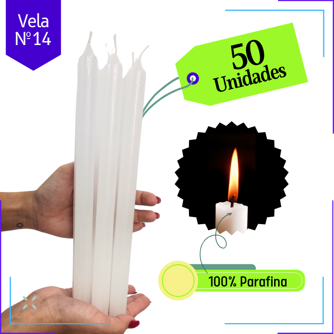 Velas Brancas Palito 100% Parafina Pura 12 Horas Com Valor de Atacado Nº14 - (28 x 2 cm.)