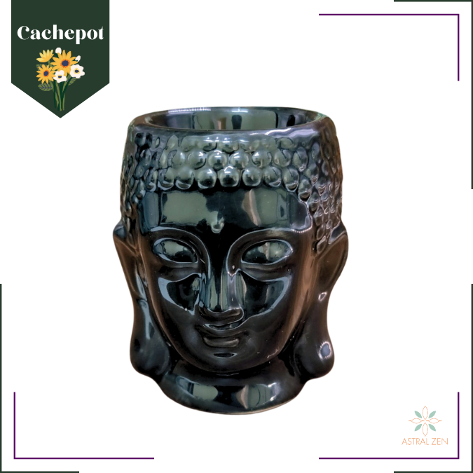 Cachepot para Suculentas Cabeça de Buda Preto