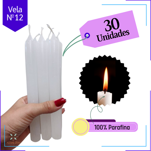 Velas Brancas Palito 100% Parafina Pura 7 Horas Com Valor de Atacado  Nº12  (17,5 x 2cm)