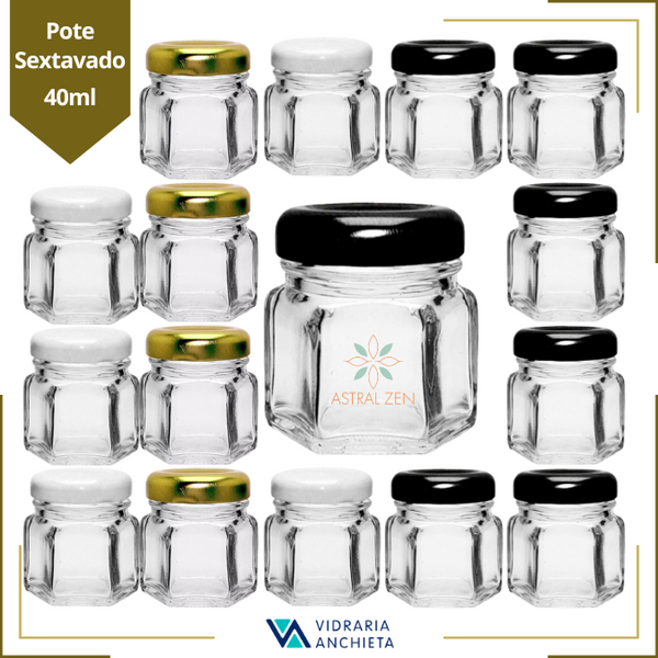 Pote de Vidro Com Tampa Sextavado 40ml Para Doces Geleias Brigadeiros Bolos Velas Lembranças - 200 Unds