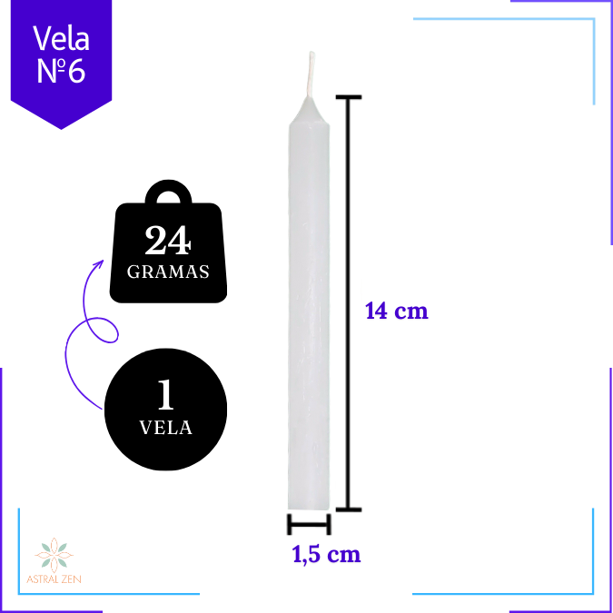 Velas Brancas Palito 100% Parafina Pura Com Valor de Atacado Nº6  (14 x 1,5 cm.) 3 Horas