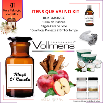 Kit Para Fabricação de Velas Artesanais 10un Potes 210ml 1Kg de Cera de Coco 10un Pavio B2030 100ml de Essência