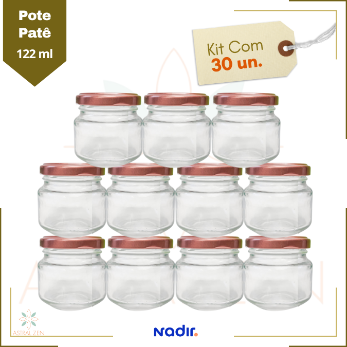 Pote de Vidro Patê 122ml Doces  Bolos Geleias Lembranças Com Tampas Metálicas - 30unds