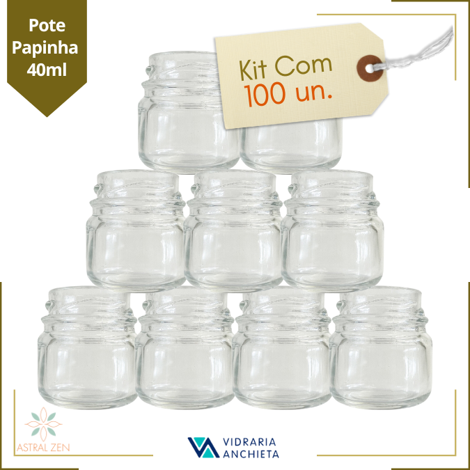 Pote de Vidro Sem Tampa Papinha Redondo 40ml Para Doces Geleias Brigadeiros Bolos Velas Lembranças - 100 Unds