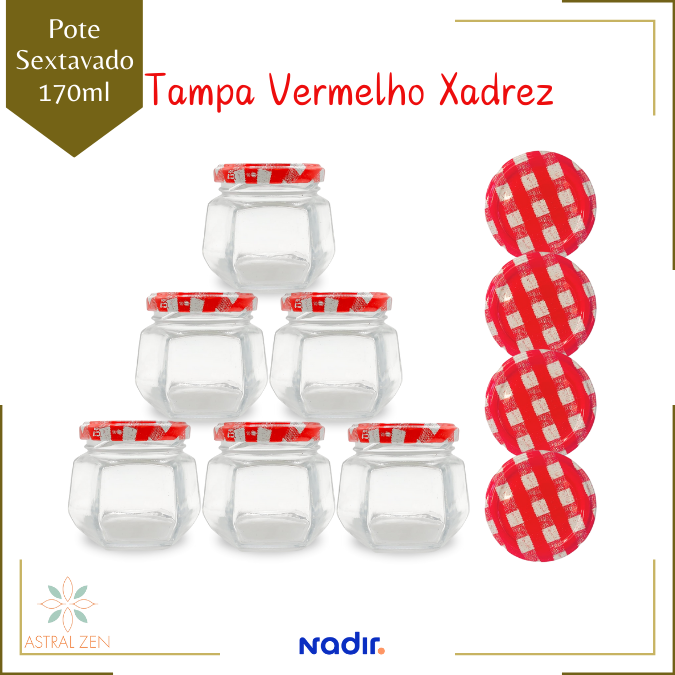 Pote de Vidro 170ml Sextavado Doces  Bolos Geleias Lembranças Com Tampa De Metal - 10 Unds