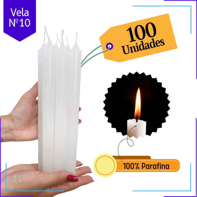 Velas Brancas Palito 100% Parafina Pura Com Valor de Atacado Nº10  (23 x 2 cm.) 10 Horas