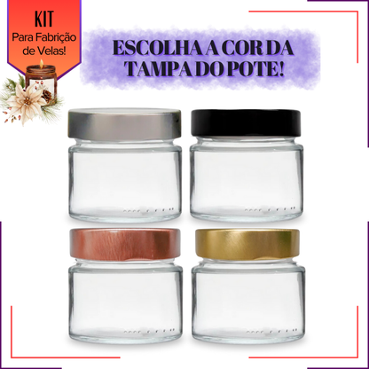 Kit Para Fabricação de Velas Artesanais 10un Potes 210ml 1Kg de Cera de Coco 10un Pavio B2030 100ml de Essência