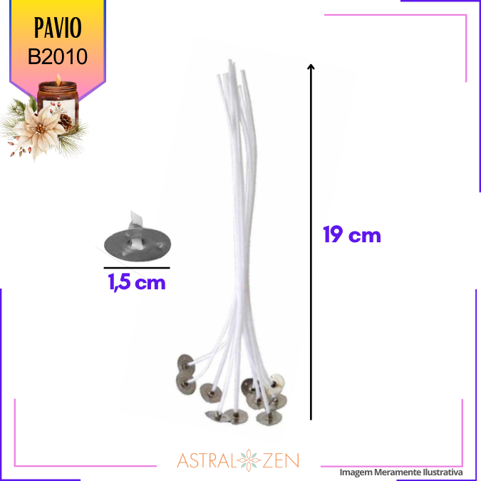 Pavio Para Vela Artesanal 18cm Kits com 20 e 100un Montado com Ilhós Pavio B2010-B2020-B2030-A2035-B2040