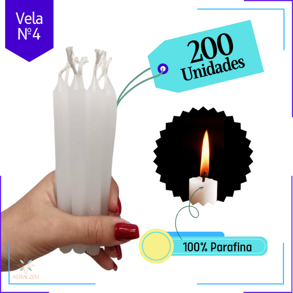 200 Velas Palito Branca Parafina Pura Nº4 (14,5 Cm X 1,1 Cm)