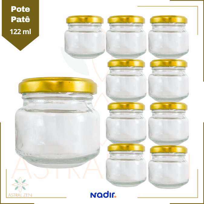 Pote de Vidro Patê 122ml Doces  Bolos Geleias Lembranças Com Tampas Metálicas - 30unds