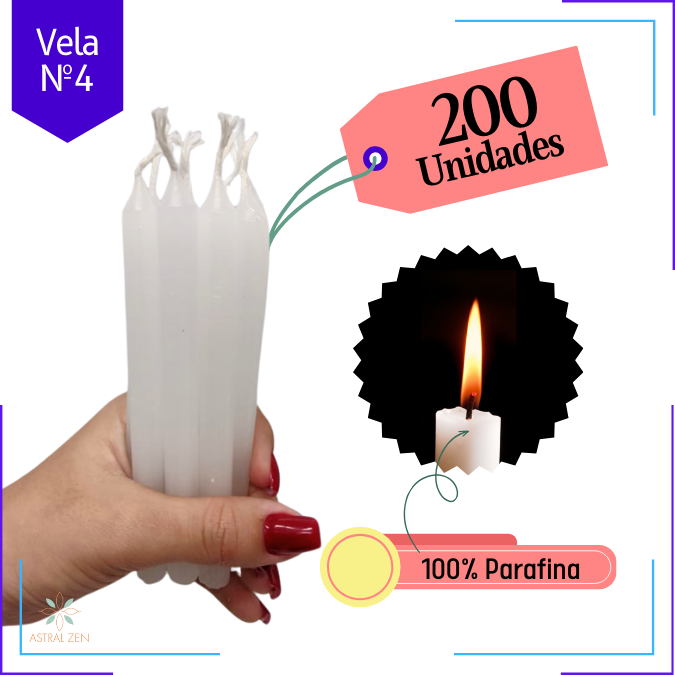 Velas Brancas Palito 100% Parafina Pura  Com Valor de Atacado Nº4 (14,5 Cm X 1,1 Cm) 2 Horas