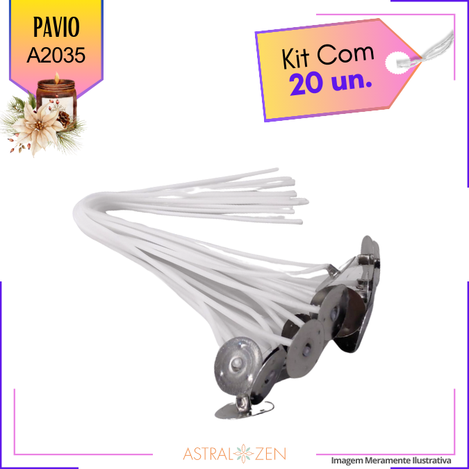 Pavio Para Vela Artesanal 18cm Kits com 20 e 100un Montado com Ilhós Pavio B2010-B2020-B2030-A2035-B2040