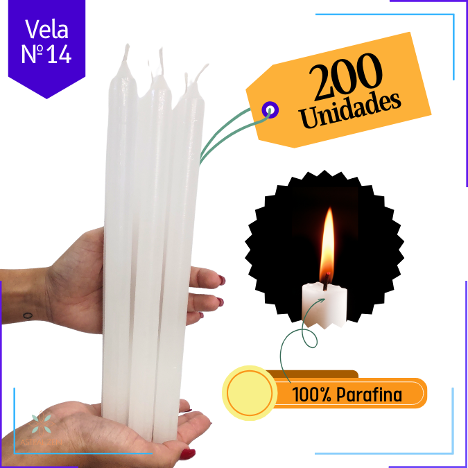 Velas Brancas Palito 100% Parafina Pura 12 Horas Com Valor de Atacado Nº14 - (28 x 2 cm.)