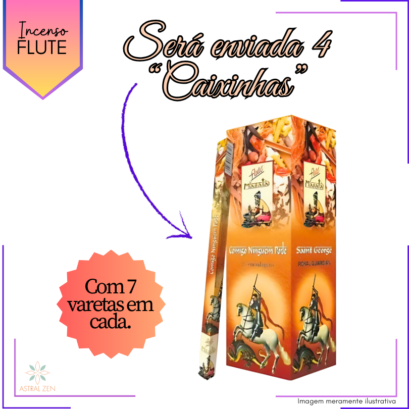 Incenso Massala Flute Comigo ninguém Pode - Kit com 4 Iguais ou Variados