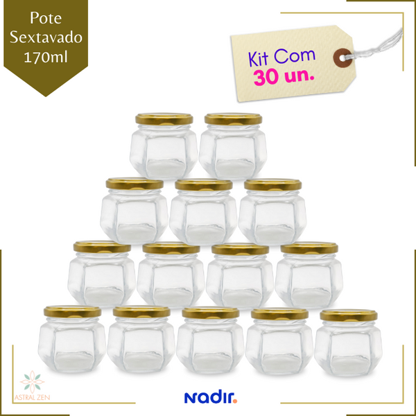 Pote de Vidro Sextavado 170ml Com Tampa P/Doces  Bolos Geleias Lembranças +8 Opções de Cores de Tampas