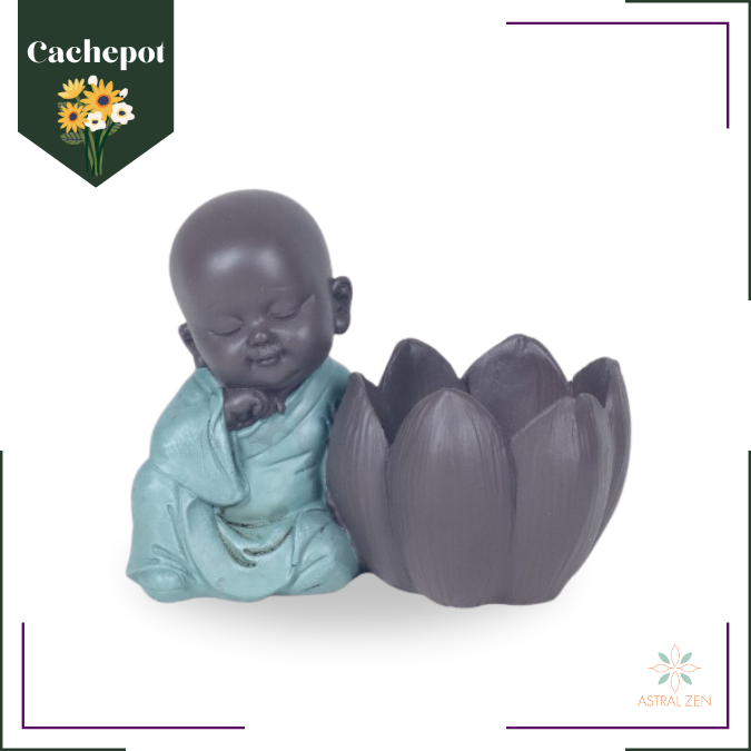 Vaso Para Suculenta Cachepot Monge Decorativo Buda em Flor de Lótus