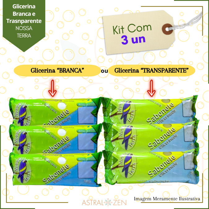 Base Glicerinada Para Sabonete Glicerina Branca e Transparente Premium 3 unids - Nossa Terra 1Kg