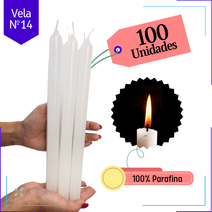 Velas Brancas Palito 100% Parafina Pura 12 Horas Com Valor de Atacado Nº14 - (28 x 2 cm.)