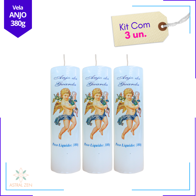 3 Velas Votivas Anjo da Guarda 380 Gramas 100% Parafina Pura 8 dias