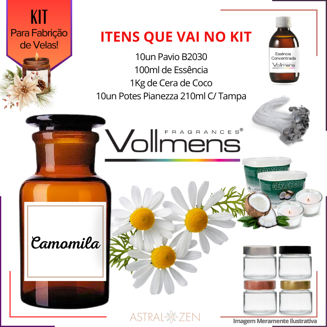 Kit Para Fabricação de Velas Artesanais 10un Potes 210ml 1Kg de Cera de Coco 10un Pavio B2030 100ml de Essência