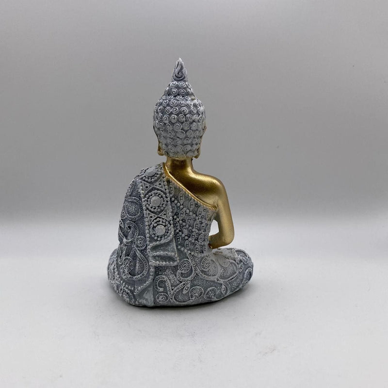 Buda Dhyana Mudra Cinza e Dourado