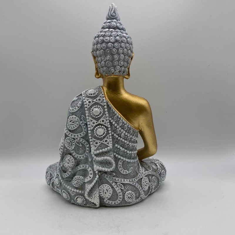 Buda Dhyana Mudra Cinza e Dourado