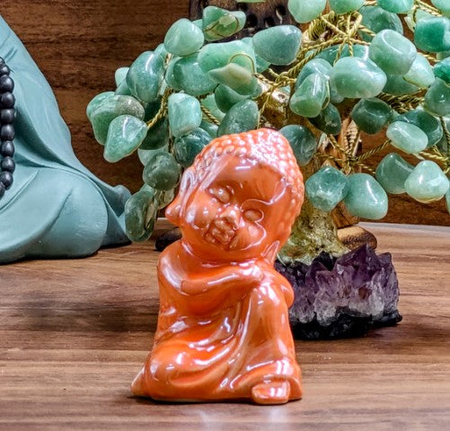 Enfeite Buda Decorativo em Porcelana Laranja - Astral zen