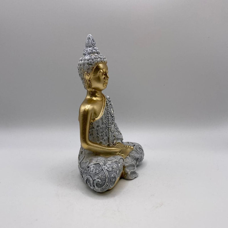 Buda Dhyana Mudra Cinza e Dourado